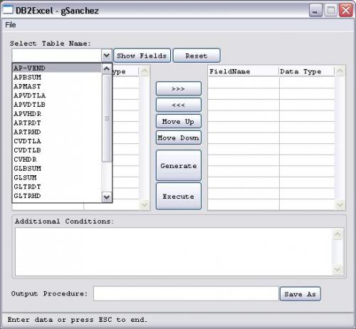 Tables from Database gathered: Table Selection